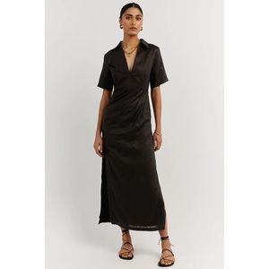 DISSH Billie Black Midi Linen Dress